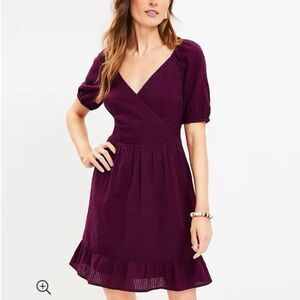 Loft | NWT Wrap Top Cranberry Burgundy Fit and Flare Dress | 8P